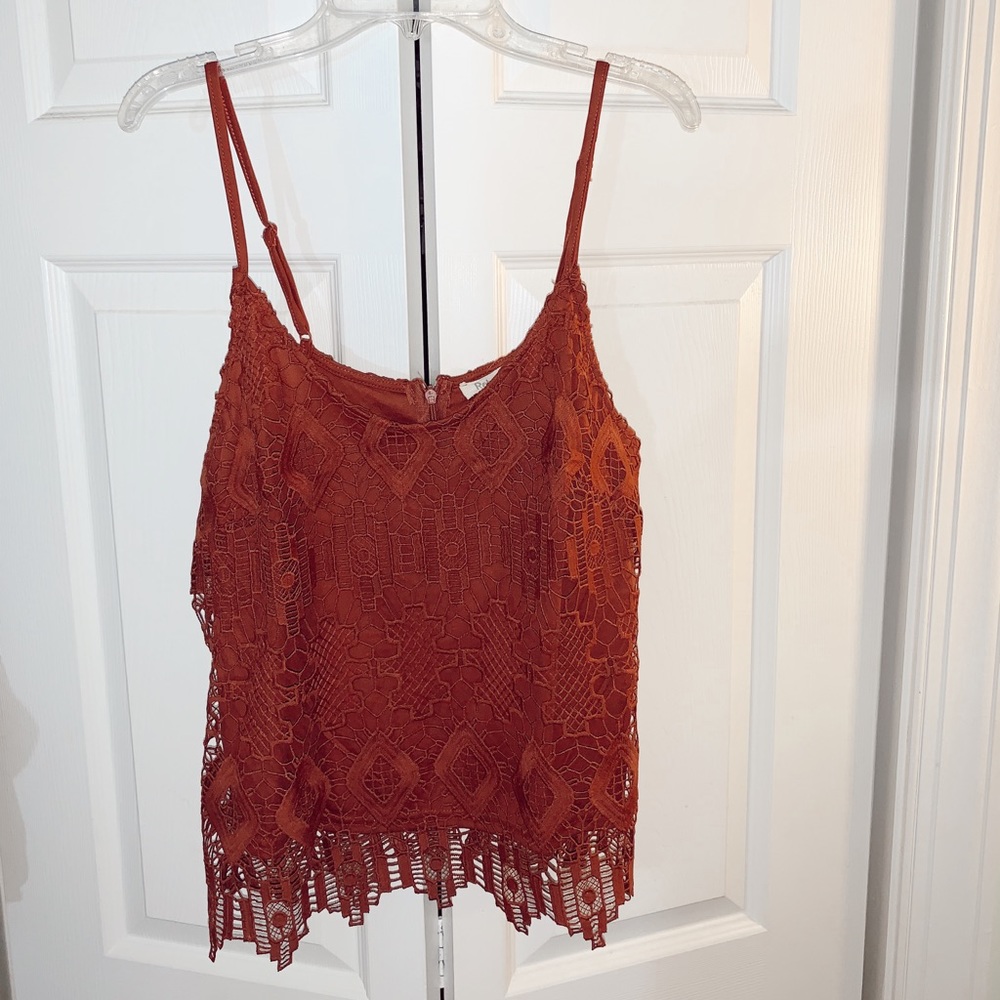 Burnt orange lace tank top